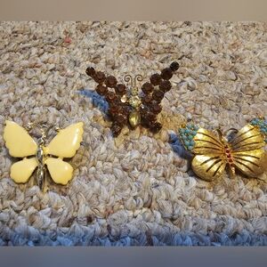 Vintage Butterfly Brooch Set - Cream, Brown, Gold
